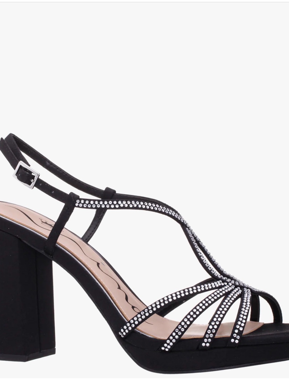 Nina Black Crystal-Strap Block Heel Sandals